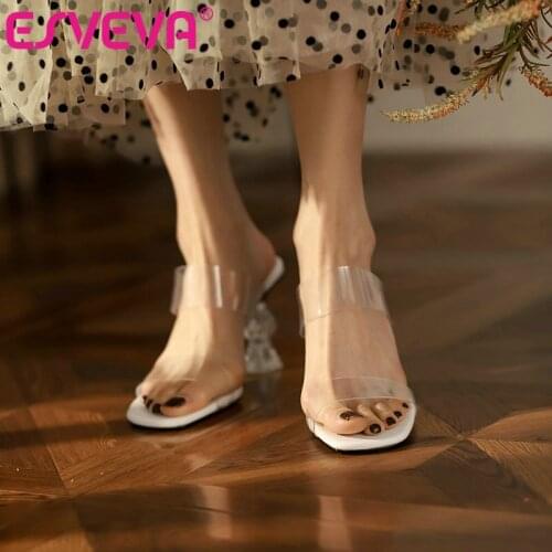 ESVEVA 2021 Elegant Strange High Heel Female Slides PVC Summer Fashion Women Shoes Sandals Size 34-39