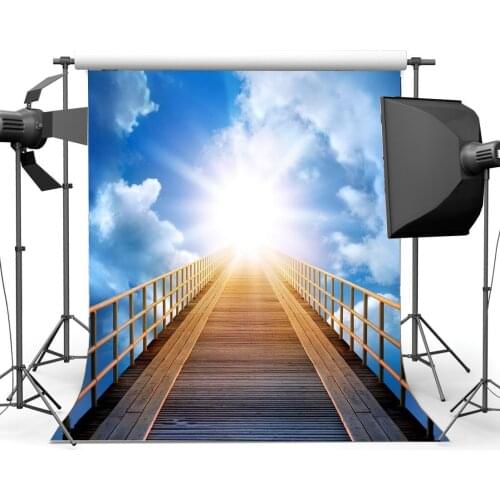 Staircase to Heaven Backdrop Celestial Stairway Holy Lights Backdrops Blue Sky White Cloud Background