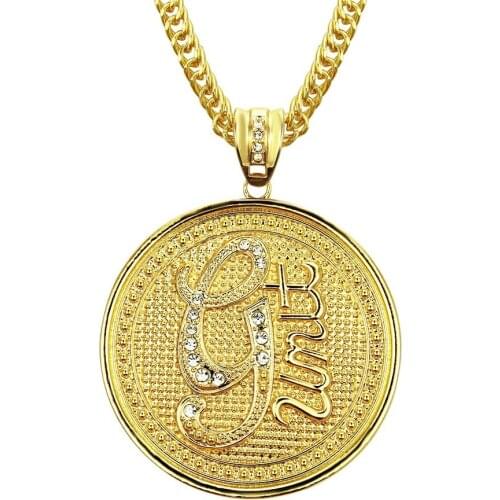 Hip Hop Iced Out Letter Coin Necklaces Pendants Pave Bling Zircon For Women/Men Gold Color Punk Party Jewelry