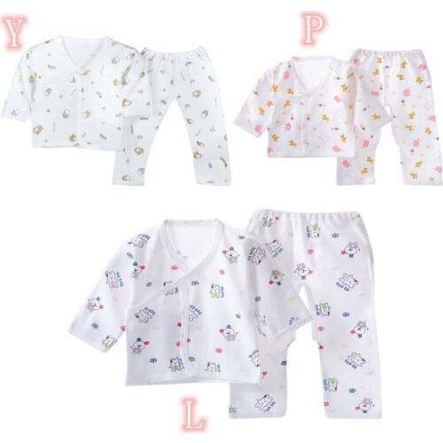 0-3M Newborn Baby Cotton Suit Sets Cloth + Pants Neonatal Lace Up Cloth Jumpsuit Baby Onesie