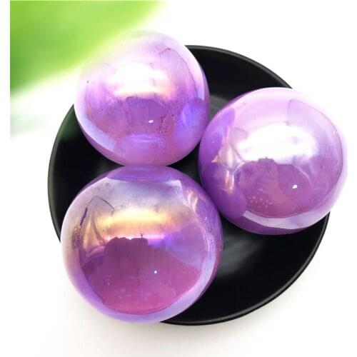 Beautiful 1PC Natural Colorful White Selenite Ball Electroplated Aura Purple Gypsum Crystal Sphere Decorative Quartz Crystals