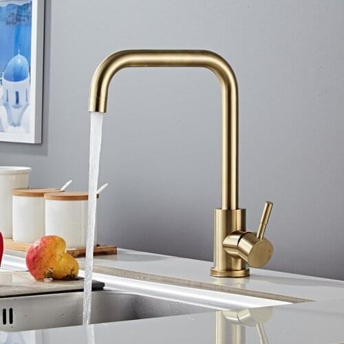 Kitchen FaucetsBrushed Gold Soild Brass Hot & Cold Sink Mixer Taps Rotating Single Handle Deck Mounted Black/White New Arrival