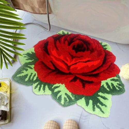 Hot Sales 3D Red Rose Carpet For Bathroom Art Rug Home Decor Living Room Handmade Carpet Flower Rugs Bath Mat Anti-slip 80*60cm
