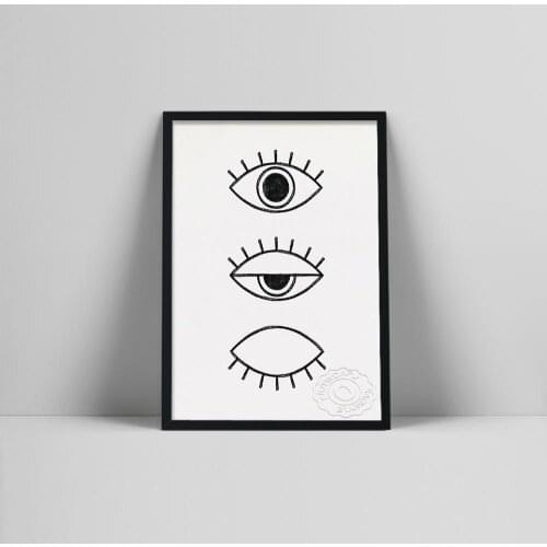 Line Drawing Eye Art Print | Minimal Line Art Eye Poster | Minimalist Black And White Eye Wall Art | Blac | Minal Facial FeatCol