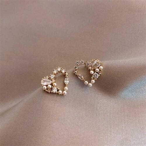 Trendy Kpop Crystal Heart Earrings For Woman Korean Good Quality Fashion Statement Cute Earrings Female Gifts 2020 New