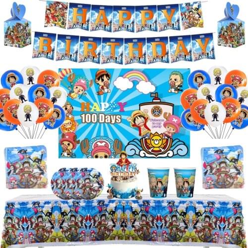 Cartoon ONE PIECE Birthday Party Decoration Disposable Tableware Paper Plate Cup Flag Girl Boy Baby Shower Party Supplies Kids