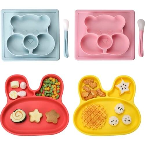 2021 New Bear Shaped Baby Waterproof Training Dinner Plate Non-slip Suction Cup Bowl Children Feeding Tableware BPA Free
