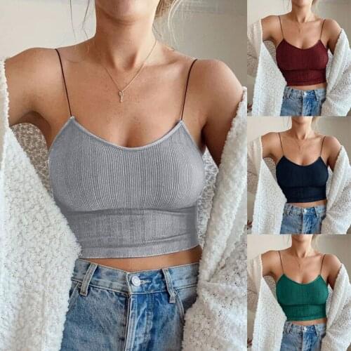 Womens 2021 new solid color elastic slim fit sports casual vest for women New bra suspender waistcoat with V-neck and bra