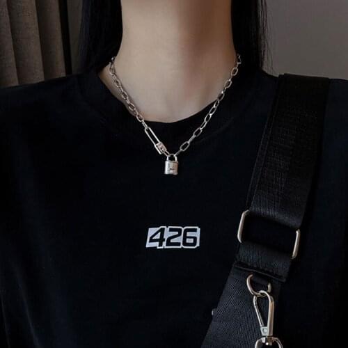 Hiphop Titanium Lock Chokers Necklaces for Women Gothic Jewelry 2021 Vintage Love Men Pins Pendant Necklace Fashion Colliers
