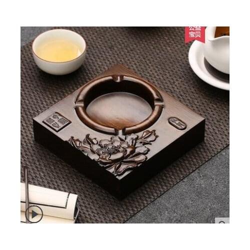 Black and ebony ashtray creative living room home Chinese personality retro solid wood trend multi-function ashtray with lid