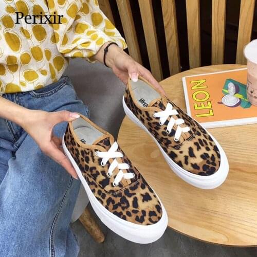 Perixir Summer New Style Leopard Canvas Shoes Women 2020 All-Match Casual Lace-Up Cloth Shoes Women Shoes
