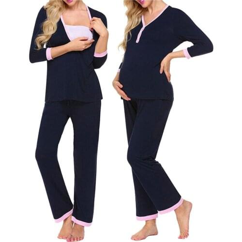 Maternity Nursing Pajamas Set Breastfeeding Nightgown 2020 Autumn Pregnant Women Nightwear Breastfeeding Sleepwear Tops+Pants