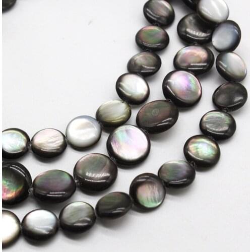 20Pcs/lot Flat Round Shape 100% Natural Black Shell Stone Loose Bead Jewelry Charms Diy Making Findings Accessories Fittings