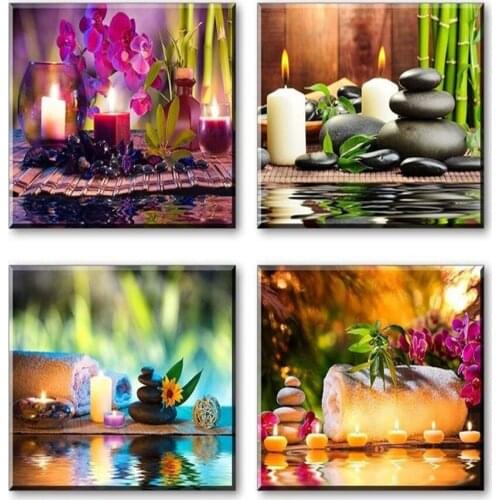 Full diamond painting cross stitch kit DIY Diamond Embroidery mosaic diamond Stone Green Bamboo Purple orchid Pictures 4 Panels