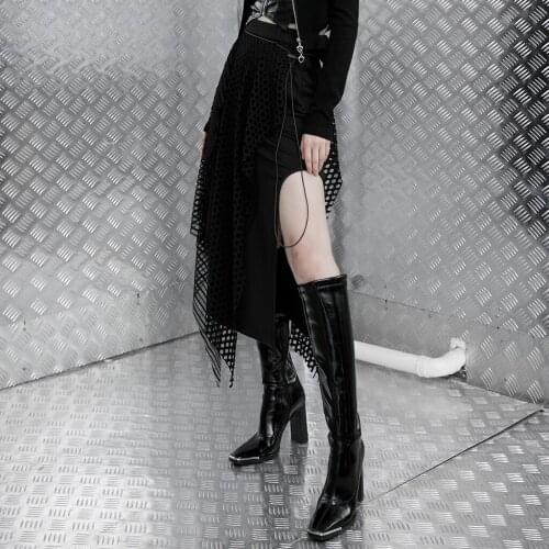 PUNKRAVE Womens Gothic Straight High Waist Half Skirt "Electronic Bionic" Stitched Multi-layered Mesh Bag Hip Skirts