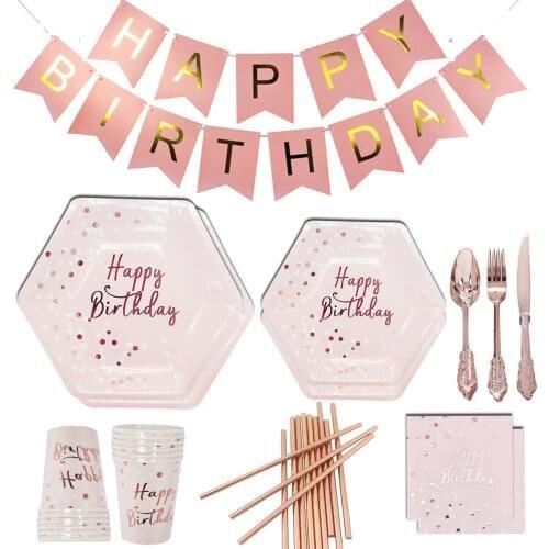Rose Gold Happy Birthday Banner Pink Happy Birthday Garlands Princess 16 18 21th Happy Birthday Party Decor Kids Girl 1st 2nd