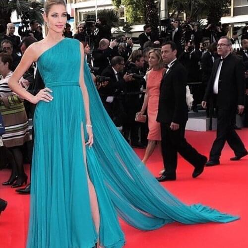 Sexy Side Split One Shoulder A-Line Evening Dresses Chiffon Prom Gown for Wedding Party vestido de festa Custom Made