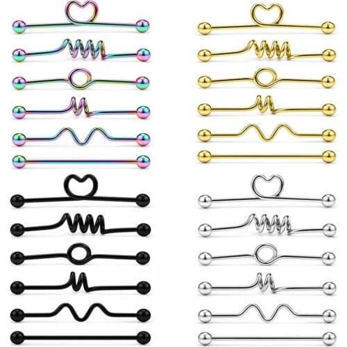 Stainless Steel Heart Industrial Ear Piercing Barbell 14G Pack Gold Industrial Piercing Jewelry Cartilage Piercing Tragus set