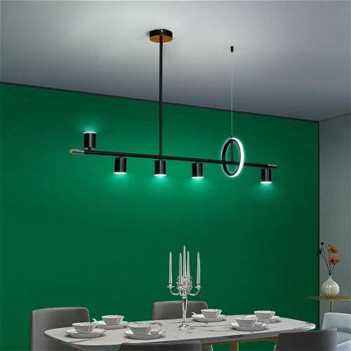 Modern Minimalist Restaurant LED Chandelier Nordic Art Black Long Dimmable Hanging Lamp Kitchen Island Study Cafe Indoor Fixture