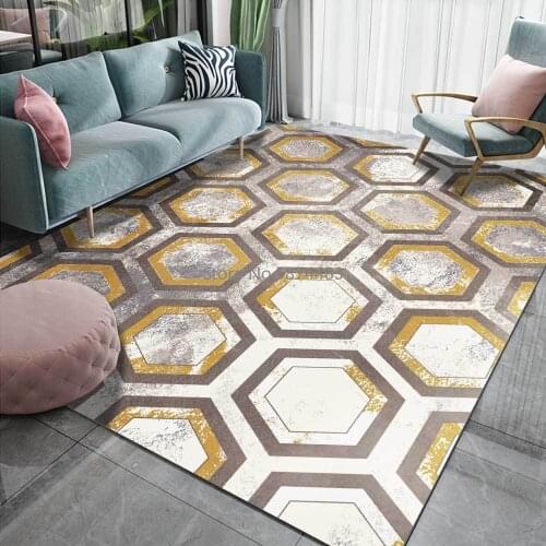 Modern Simple Yellow Gray Geometric Lattice Kitchen Living Room Bedroom Bedside Carpet Floor Mats Custom