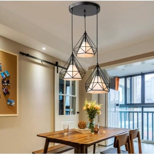 Creative Diamond Style Art Pendant Light Minimalist Retro Industrial Wind Iron Birdcage Pendant Lamp For Restaurant Bar Office
