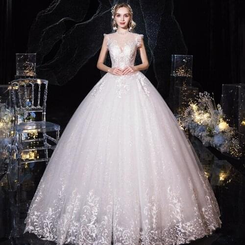 Vestido De Noiva 2021 Classic Wedding Gown Sleeveless Lace Up Ball Gown Princess Luxury Lace Bling Bling Wedding Dresses