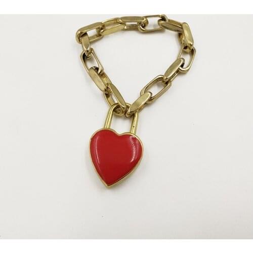 Rongho Vintage Red Lock Heart bracelet for women bangle Punk metal star heart bracelet femme jewelry