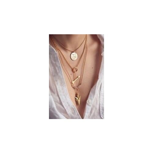 Aliexpress Hot Selling Arrow Angel Wings Hanging Scales Exaggerated Pendants Necklaces Multilayer Sheet Jewelry For Women