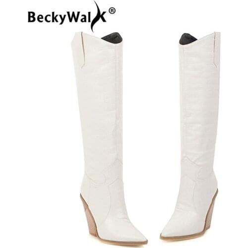 Faux Leather Knee High Boots for Women Pointed Toe High Heel Female Boots New Winter Fashion Woman Shoes Long Booties WSH3458