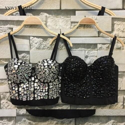 Sparkly High Quality New Hand-made Diamonds Bralet Corselets Womens Bustier Bra Cropped Top Wedding Bralette D-033