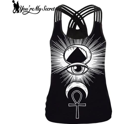 [You're My Secret] New All-seeing Eye Women Tank Tops Sling Top Gothis Ouija Board Printed Vest For Female Elastic Vest Black