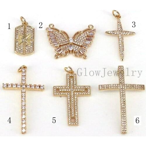 10Pcs ,Trendy CZ Micro Pave Cross Butterfly Charms Pendants For Jewelry Necklace Making