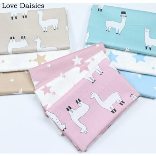 100% Cotton Twill CAMEL PINK BLUE Cartoon Simple White Alpaca Stars Fabrics for DIY Crib Bedding Cushion Sheet Handwork Decor