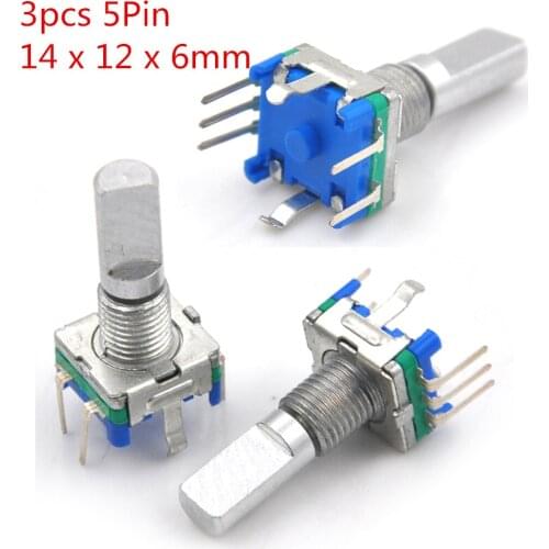 3pcs Shaft 6mm Hole 7mm 5Pin D Shaft 20 Detents Points 360 Degree Rotary Encoder w Push Button Potentiometer 14 x 12 x 6mm