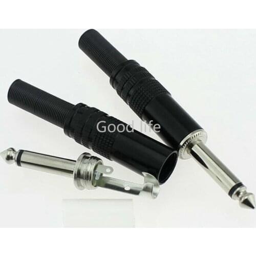 4pcs Jack 6.35 6.5mm Mono Channel Connector Big Two Core Microphone Audio Power Amplifier Mixer Plug Dazzling Black