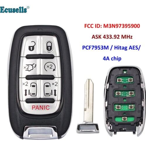 6+1/7 buttons Smart Remote Key Fob ASK 433.92MHz PCF7953M/Hitag AES/4A chip For Chrysler Pacifica FCC ID: M3N97395900 / CY24