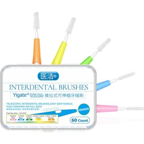 60 Pcs/Pack Push-Pull Interdental Oral Hygiene Brush Interdental Tooth Brush Orthodontic Wire Brush Toothbrush Oral Care Y