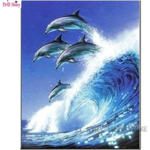 Diamond Embroidery Cross stitch Needlework Rhinestone Mosaic Decor Diy Diamond Painting Dolphin Waves