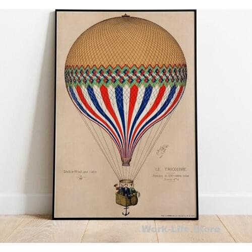 Antique Prints Tricolor With a French Flag Themed Balloon Ascension in Paris Canvas Painting Wall Pictures For Living Room Decor
