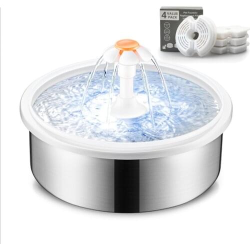 2L Automatic Cat Water Fountain Indoor Stainless Steel Dog Water Dispenser Quiet Drinker Pet Drinking Fountains Stainless Steel