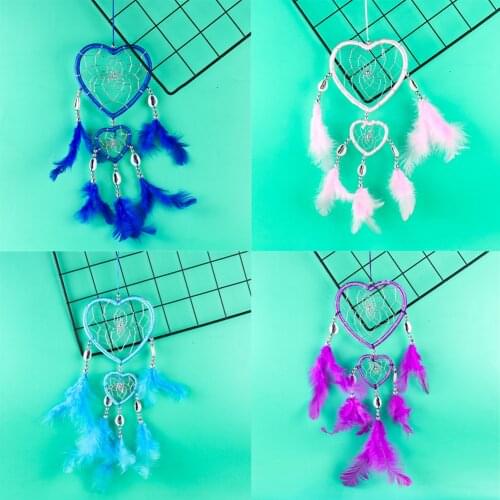 Hollow-out Love Heart Dream Catcher Feather Hanging Art Gifts Feathers Wrapped Girls Room Decor Dreamcatcher Wall Decor No Light