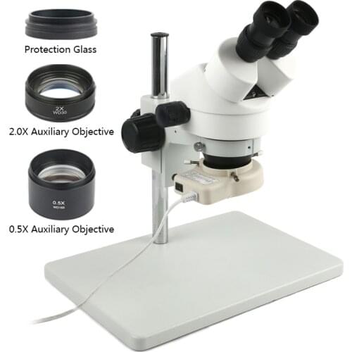 3.5X-90X 7X-45X Continuous Zoom Binocular Industrial Stereo Microscope+0.5X 2X Auxiliary Objective Lens For PCB Soldering Repair