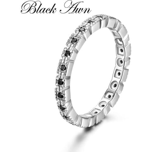 [BLACK AWN] 925 Sterling Silver Jewelry Trendy Engagement Rings for Women Round Finger Ring Femme Bague G012