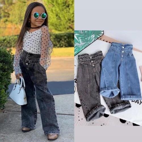 Girls Wide-legged Jeans Spring And Autumn Children Loose Straight Soft Denim Pants Chubby Kid High Waist Jeans