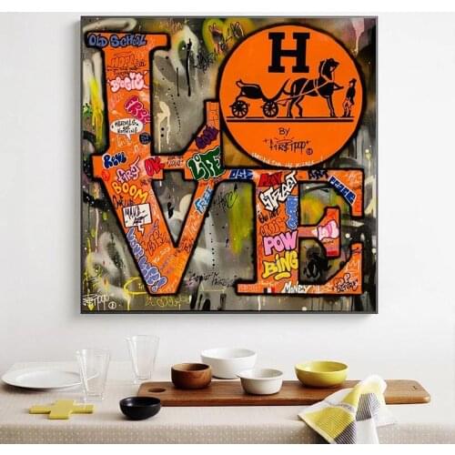 Graffiti Love Canvas Painting Wall Art Abstract Letter Love Posters and Prints Wall Picture for Living Bed Room Home Decor