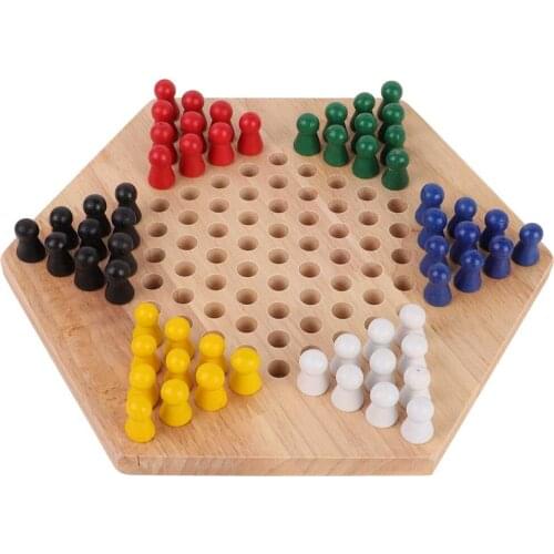 Chinese Checker Game Set Wooden Educational Board Kids Classic Halma Chinese Checkers Set Strategy Family Game Backgammon