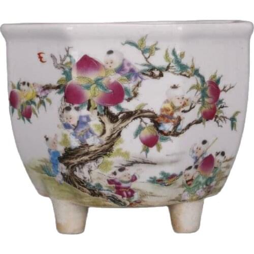 China Old porcelain Pastel nine sons climbing peach square flower pots