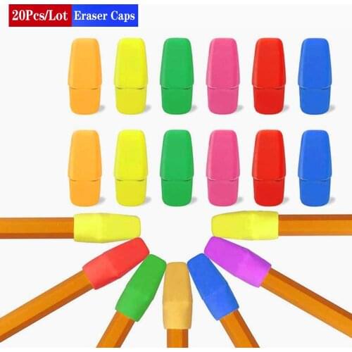 20Pcs Pencil Top Eraser Caps Chisel Shape Pencil Eraser Toppers Student Painting Correction Supplies Stationery for Children