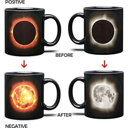 Creative Sun & Moon Coffee Mug Magic Solar Eclipse Lunar Eclipse Color Change Mug Ceramic Tea Milk Cup For Friend Christmas Gift