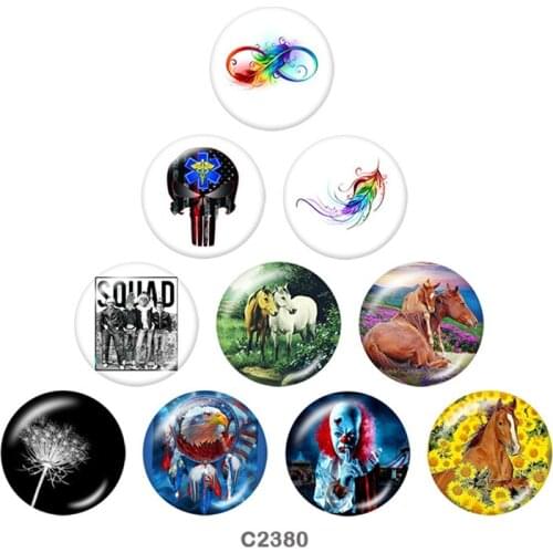 HORSE feather usa Round glass cabochon Fridge stickers snap button jewelry 10pcs/set C2380
